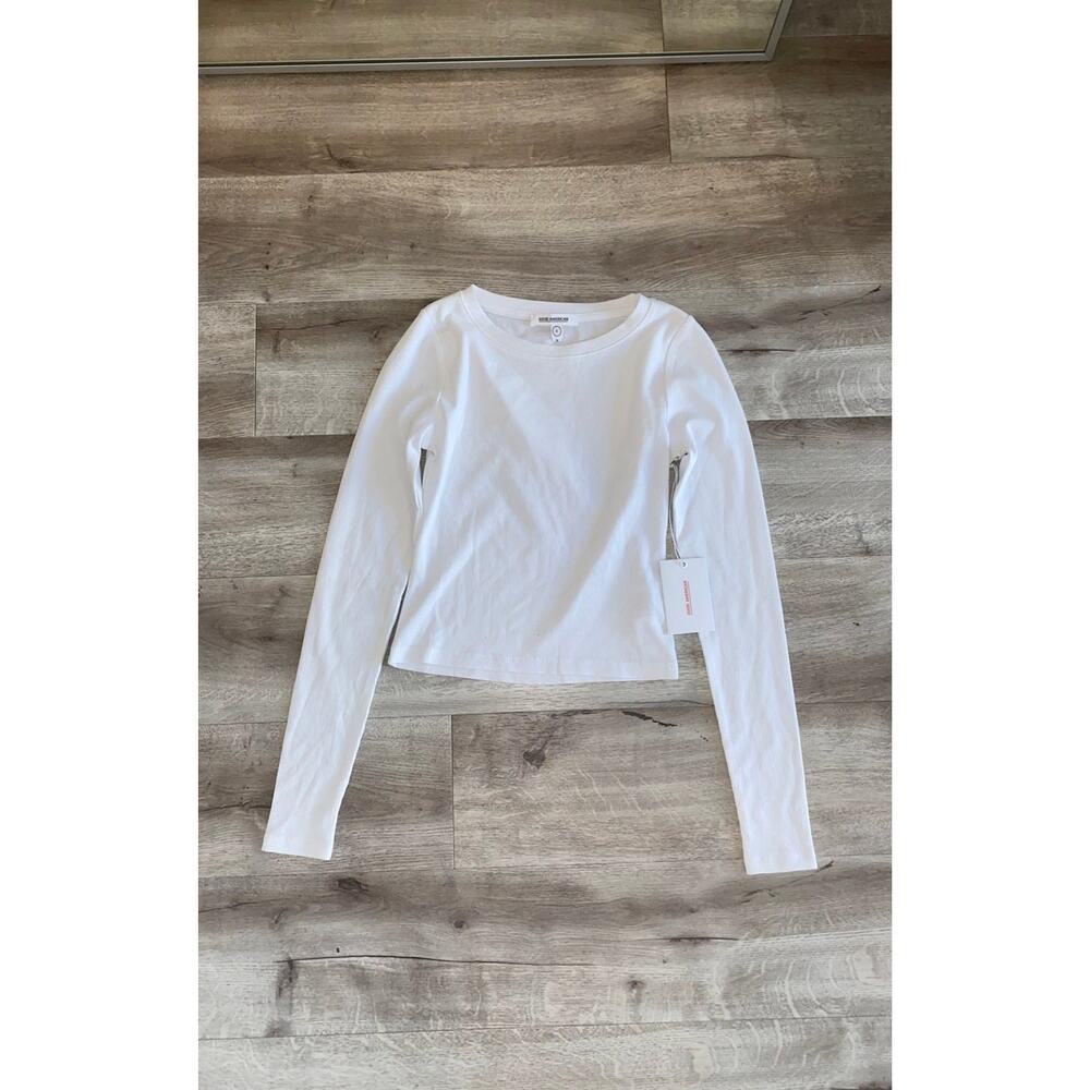 Ribbed white Good American Long sleeve Crop top NWT sz 0